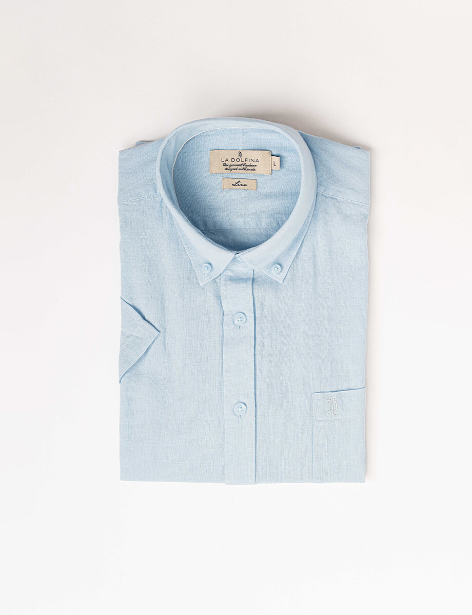 Camisa mc lino lisa celeste