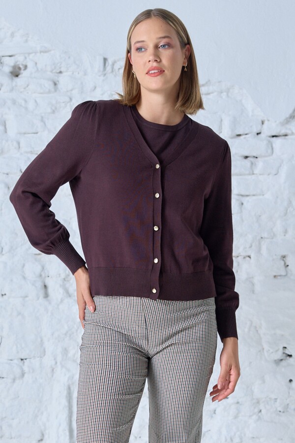 Cardigan Basico Boton Metal MARRON