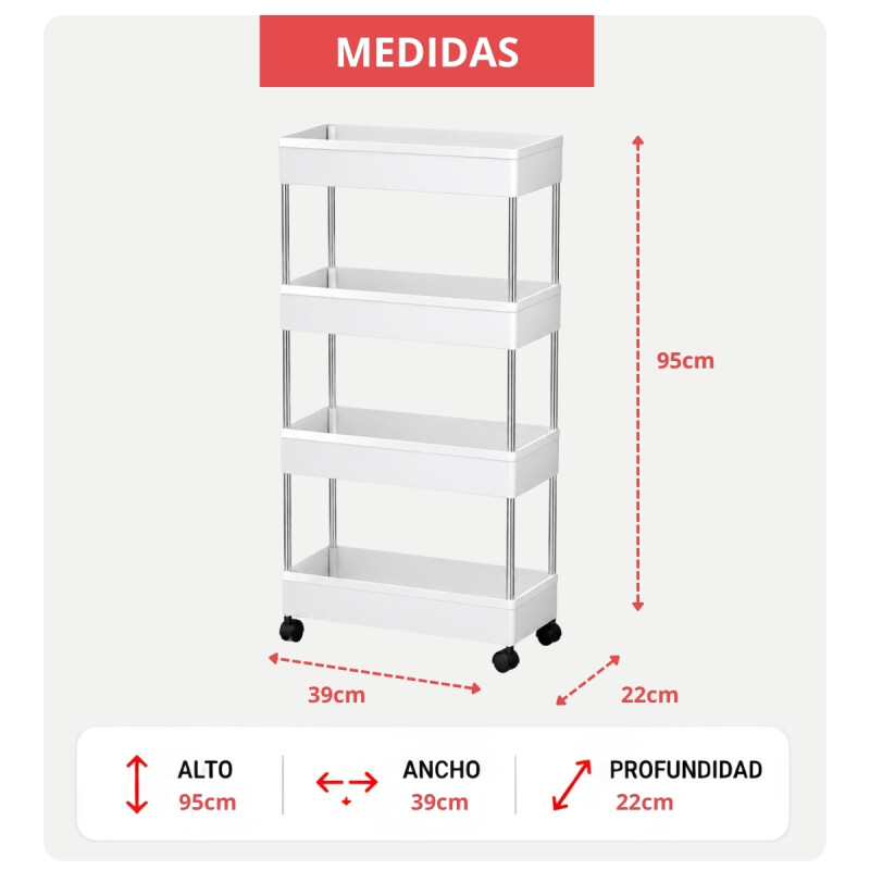 Carro organizador de 4 estantes con ruedas BLANCO