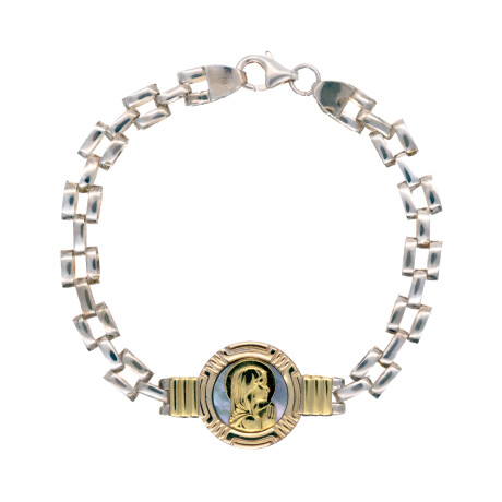 Pulsera de plata 925, double en oro 18 ktes y nácar, VIRGEN NIÑA. Pulsera de plata 925, double en oro 18 ktes y nácar, VIRGEN NIÑA.