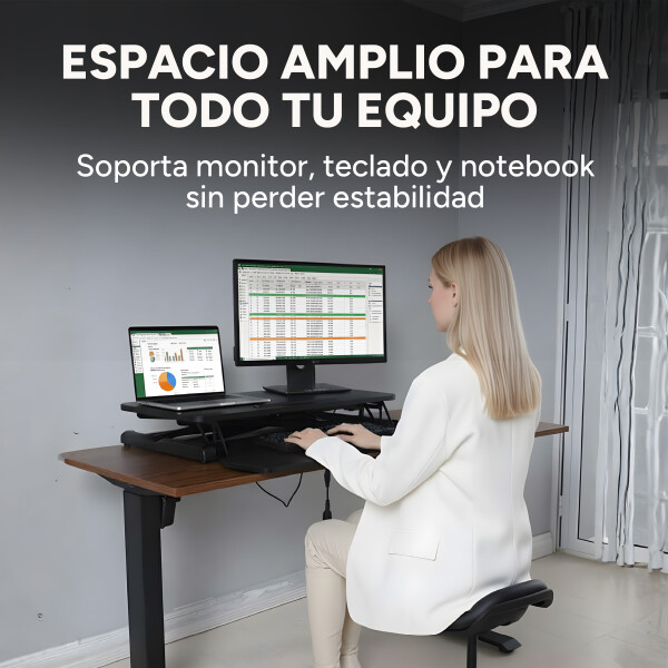 Escritorio Elevable Doble Regulable Altura Hybridesk Compu Color Negro