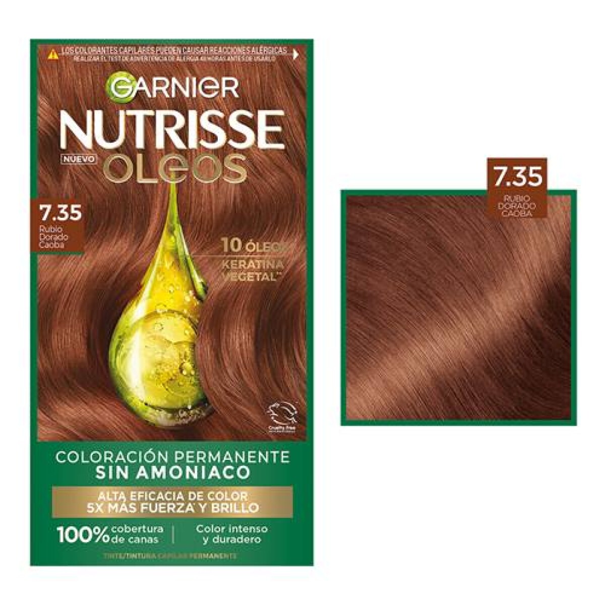 Tinta Garnier Nutrisse Óleo Sin Amoníaco Nº7.35 Rubio Dorado | Brillo Dorado y Suavidad Nutritiva