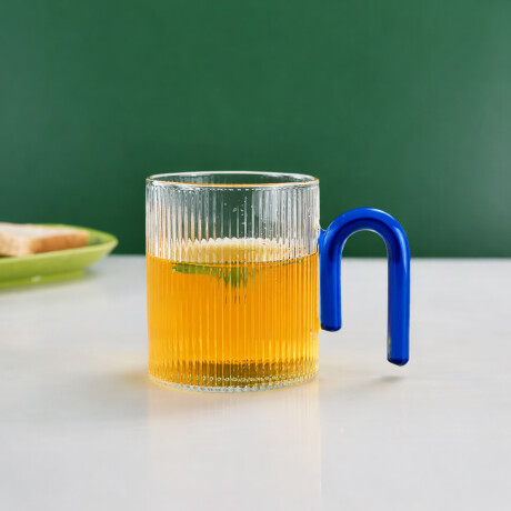 Taza facetada de vidrio con asa de color - 350ml Azul