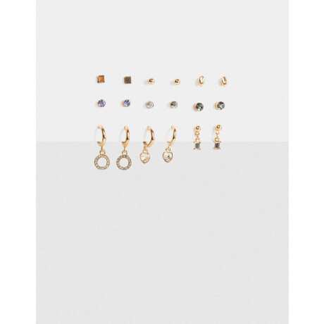 Set De Aros Con Strass Multicolor Dorado