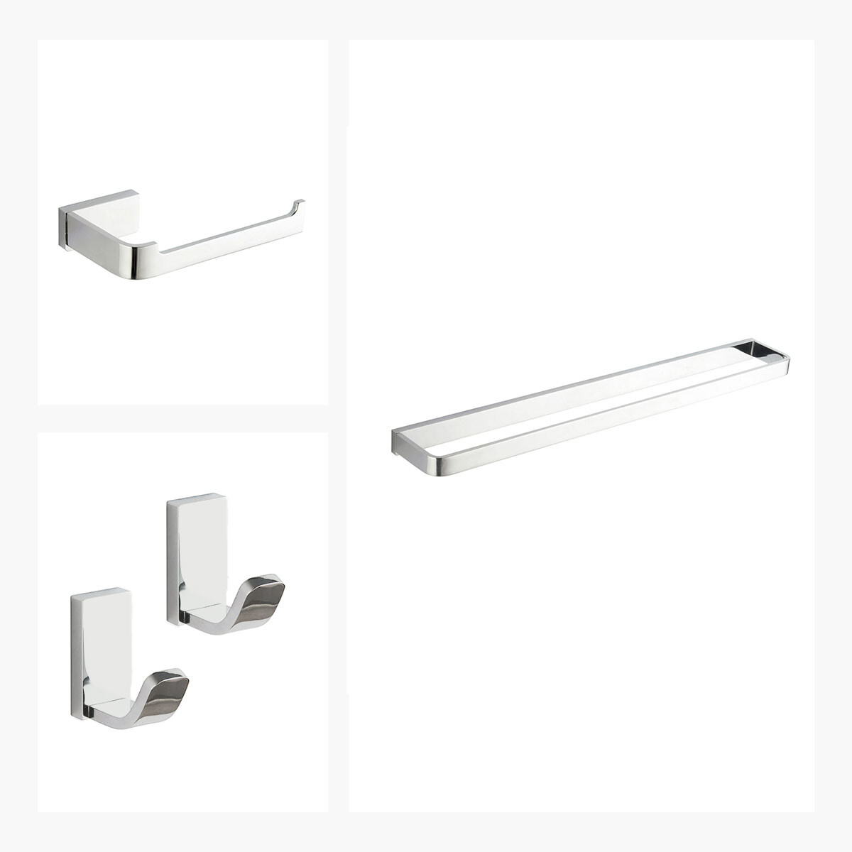 Set Accesorio Baño Toallero Y Percha Linea Brillo Cromo 