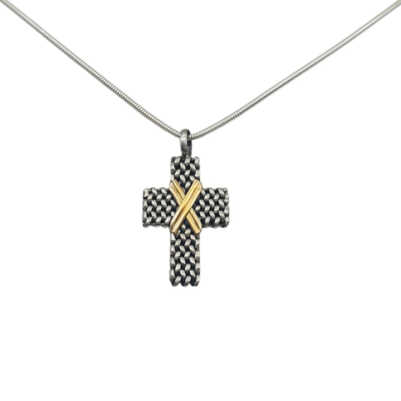 Dije Cruz Espiga-Plata y Oro-Sin Piedra-CP5347 sinpiedra