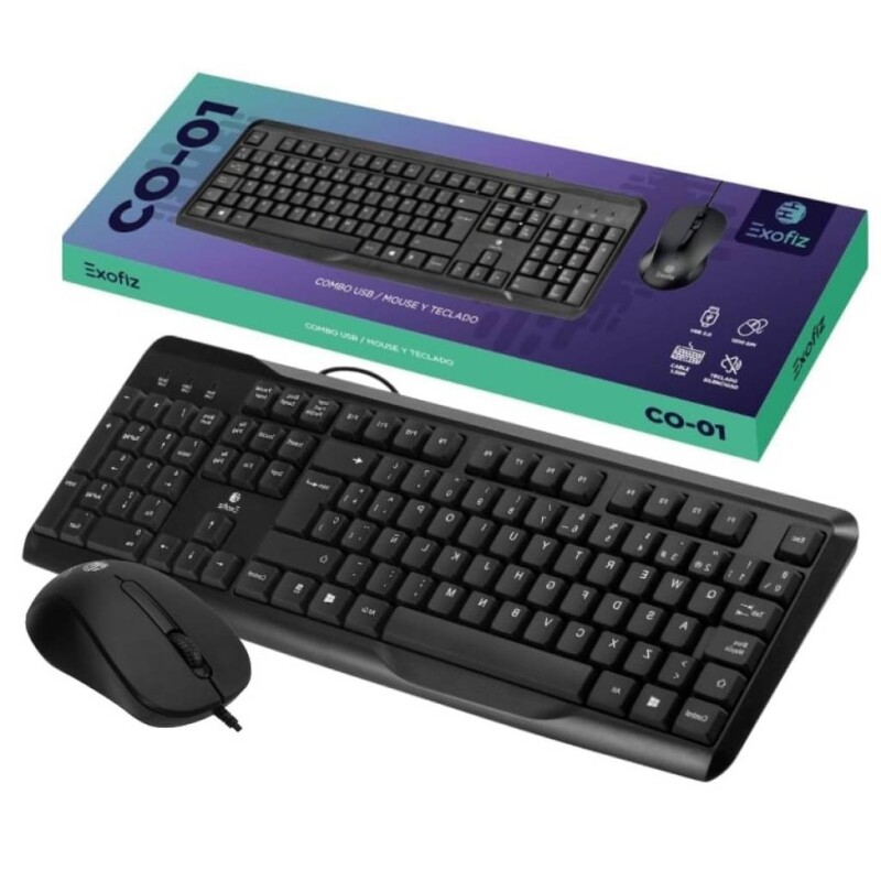 Combo USB Teclado y Mouse CO-01 Negro Exofiz COMBO USB TECLADO Y MOUSE CO-01 NEGRO EXOFIZ