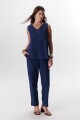 PANTALON LINO STRECH AZUL
