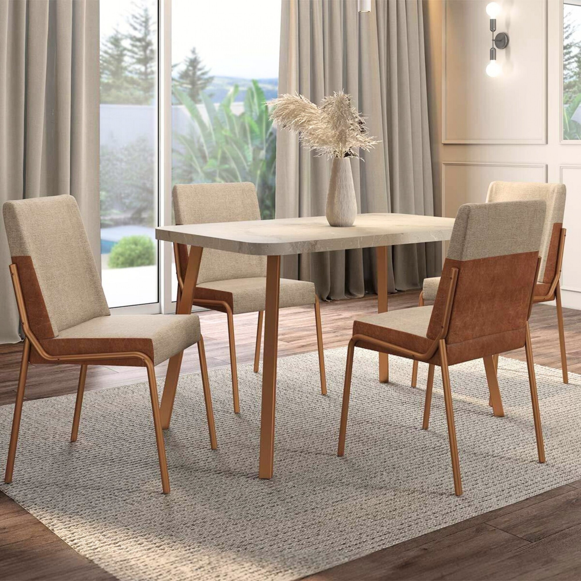 Comedor Rectangular Rustic Juego de Comedor Stellar Hug Rectangular 4 sillas - Marron — Rustico Hogar