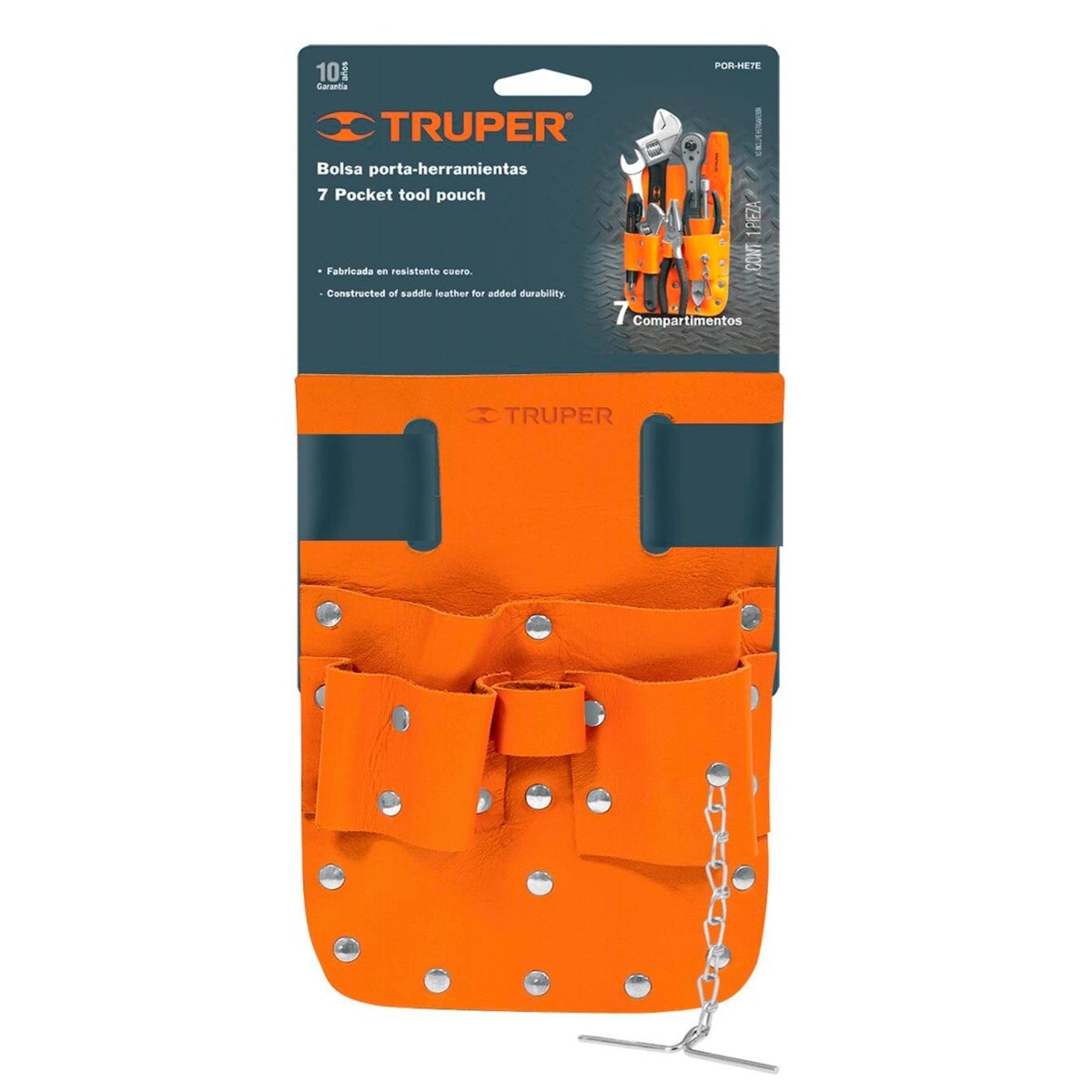 PORTA-HERRAM.CUERO.7COMPART.ADOSABLE-CINTO TRUPER POR-HE7E - N/a 