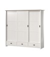 Ropero 3 puertas corredizas 3 cajones Madera maciza Blanco