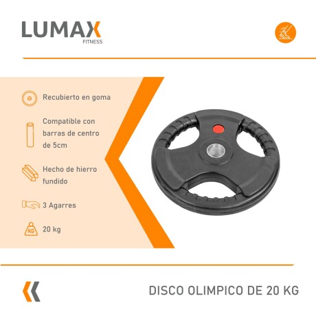 Disco Pesa Olímpica Recubierta Lumax con 3 Agarres 20KG Disco Pesa Olímpica Recubierta Lumax con 3 Agarres 20KG