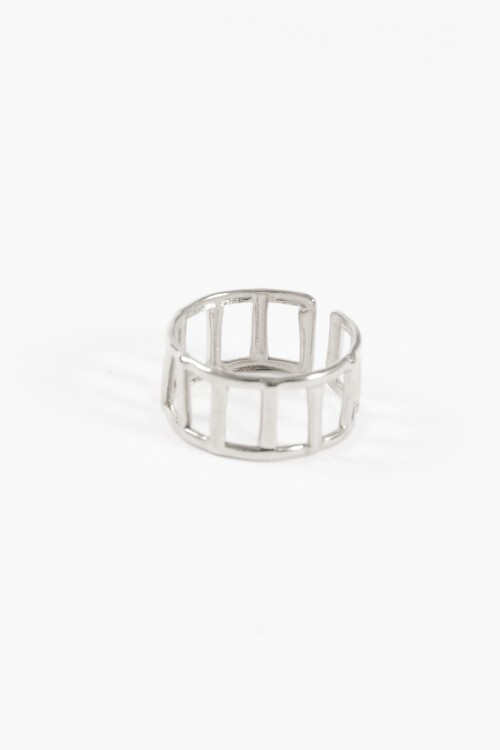 Anillo acero ajustable cuadros plateado