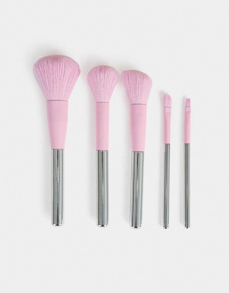 Set De 5 Brochas De Maquillaje Con Portacosméticos - Combinacion Bicolor 