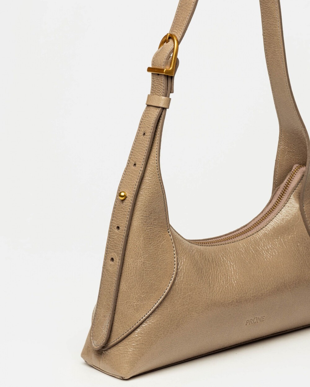 Cartera al hombro Windsor en cuero arrugado Taupe
