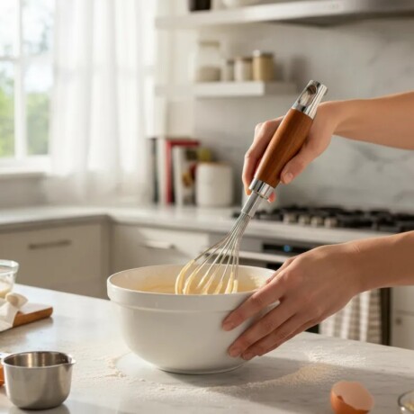 Batidor Manual de Acero Inoxidable con Mango de Madera 25cm Batidor Manual de Acero Inoxidable con Mango de Madera 25cm