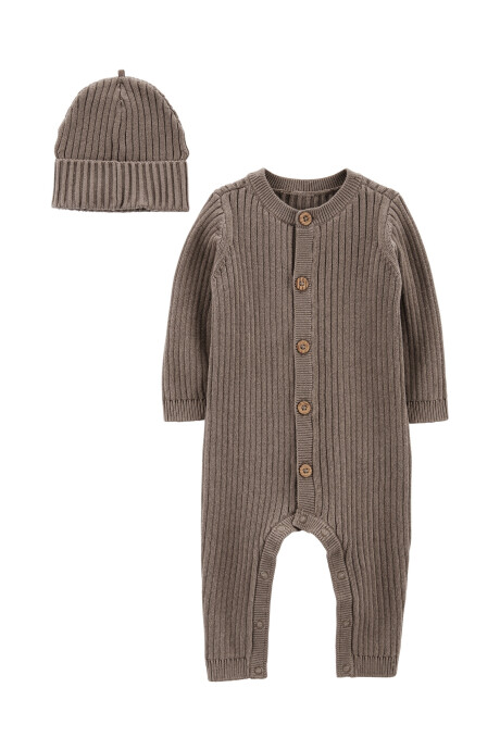 Monito y gorro de algodón, marrón Monito y gorro de algodón, marrón
