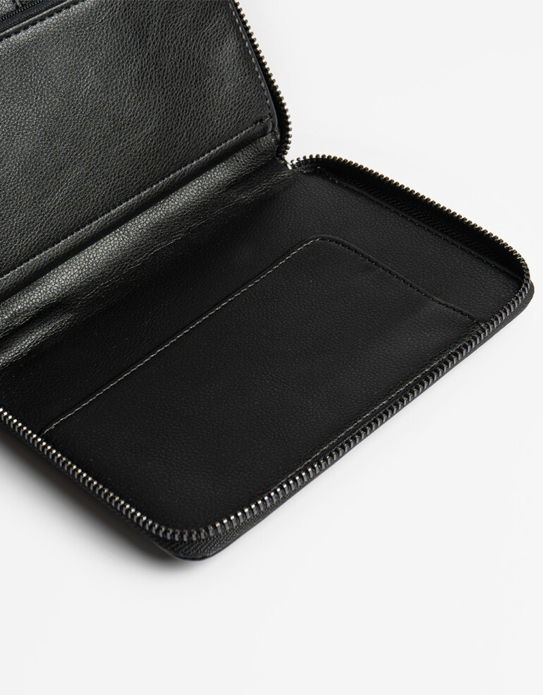 Ficheros Zip Round Billetera Fichero Efecto Satinado - Negro