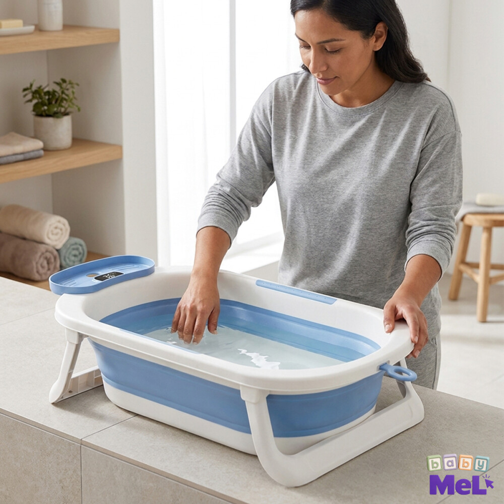 Set Bañito Plegable + Soporte Para Bebé Bañera Rígida Celeste