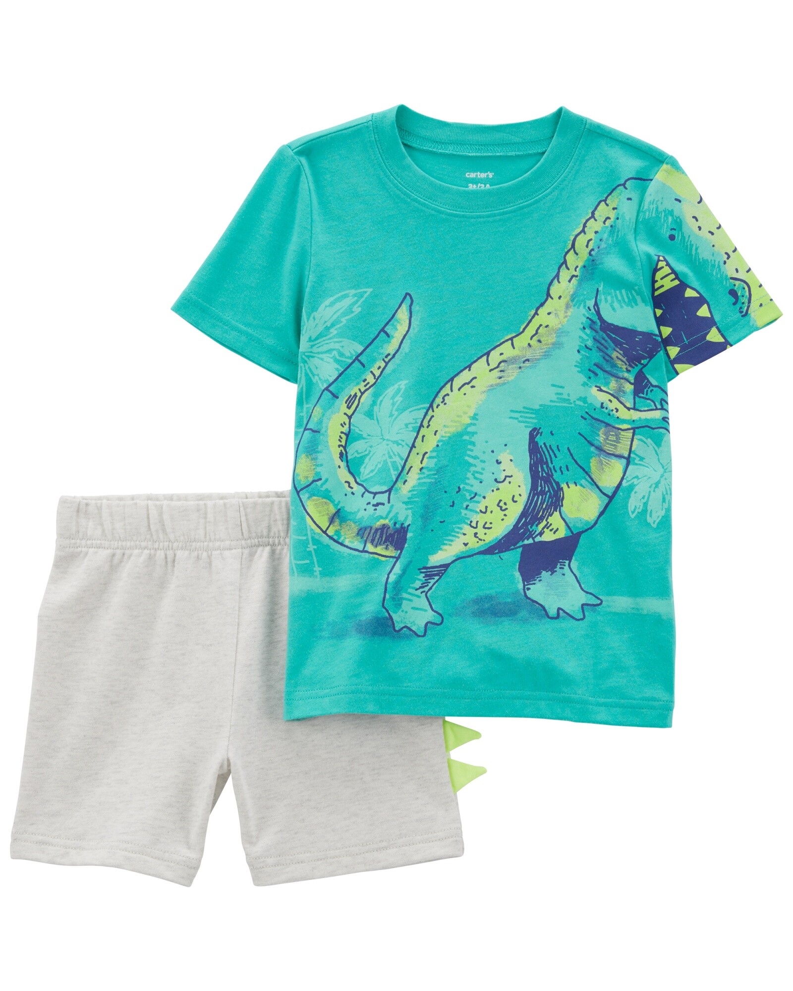 Set dos piezas de algodón, short y remera diseño dino Sin color