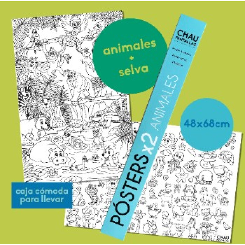 Posters x2 animales y selva -Chaupantallas Unica