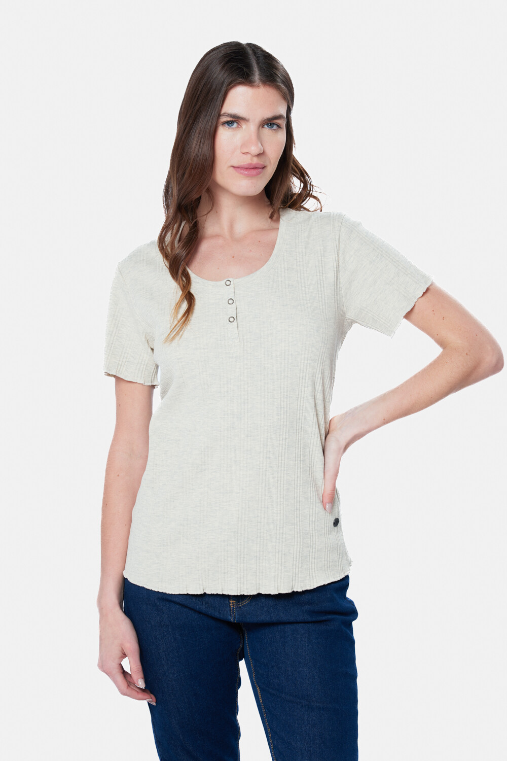 REMERA RIB CON BOTONES Beige