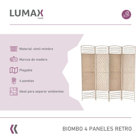 Biombo separador de rattan 1.8 mts Beige