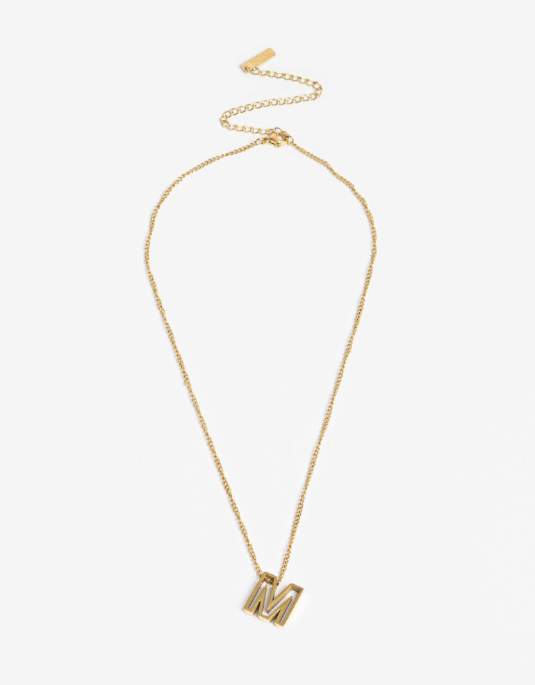 Cadena Corta con Dije Metal Collar Acero Inicial M - Dorado