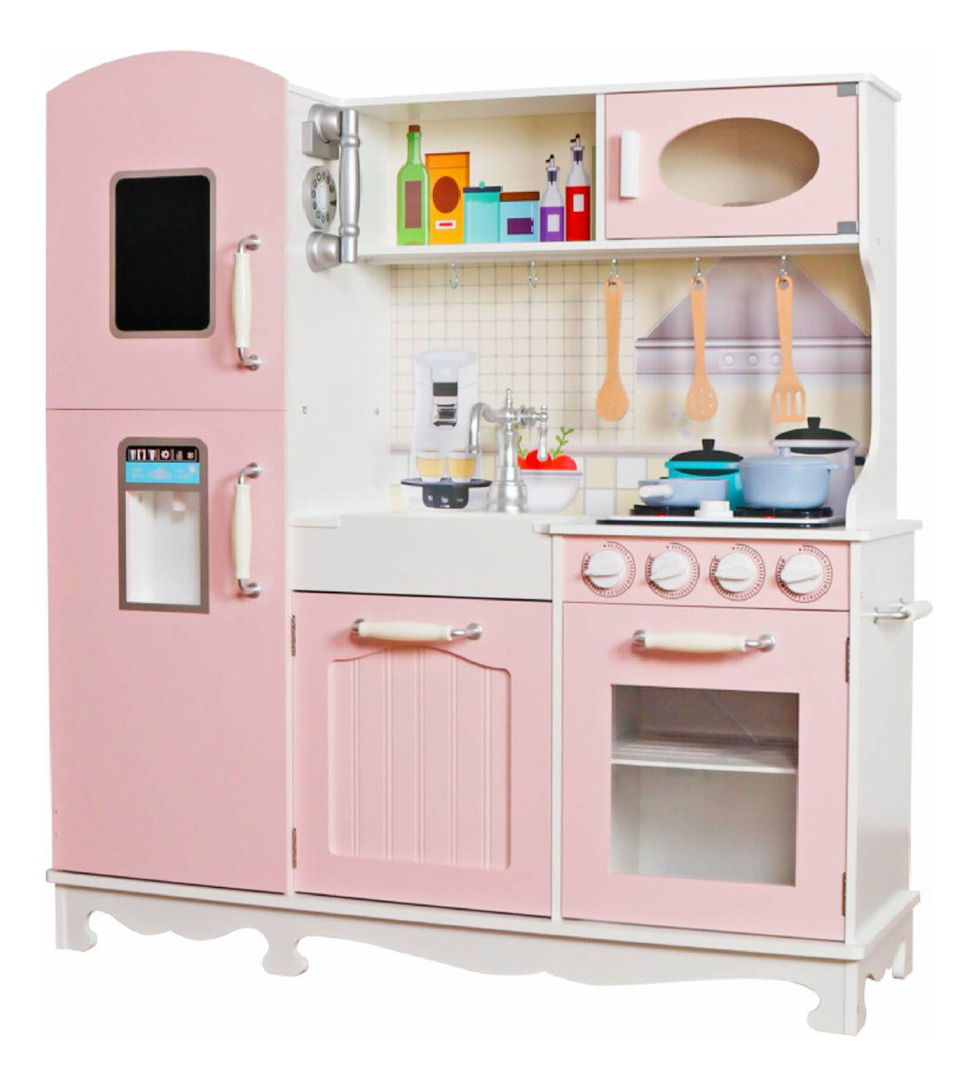 COCINA MADERA INFANTIL COLOR ROSADO CON SET 