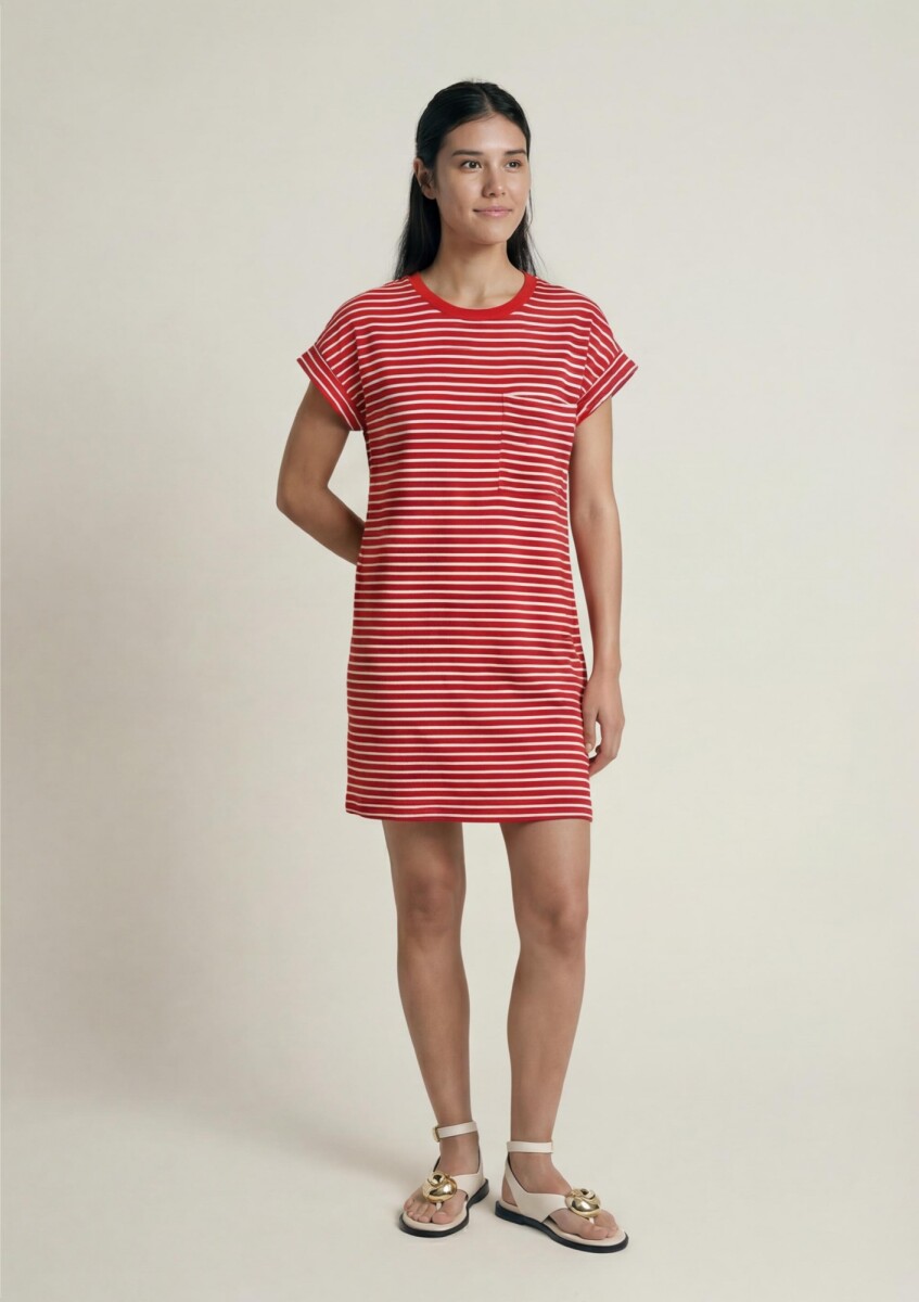 VESTIDO CORTO DE MANGA CORTA - ROJO 