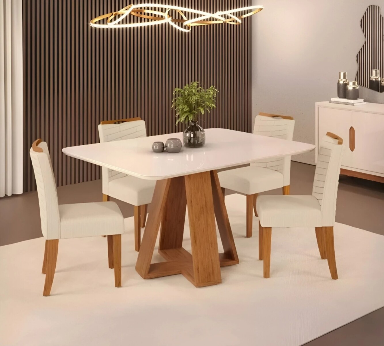 Juego De Comedor - 4 Sillas + Mesa Tapa De Vidrio - Celeste - Beige / Beige 