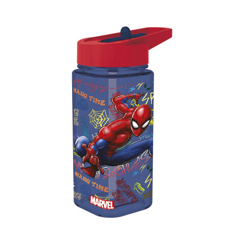 Botella Cuadrada Plástica con Pajita Disney Spiderman Surtido 510 ML U