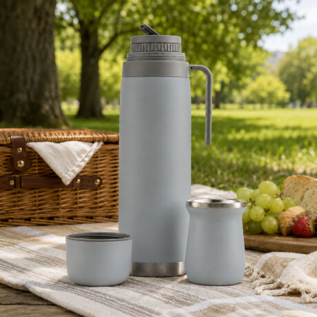 Set Matero Bologna Termo 1L + Mate Térmico Acero Inoxidable Gris Claro