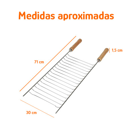 Rejilla Simple p/Parrilla Acero Reforzado c/Mangos de Madera Plateado
