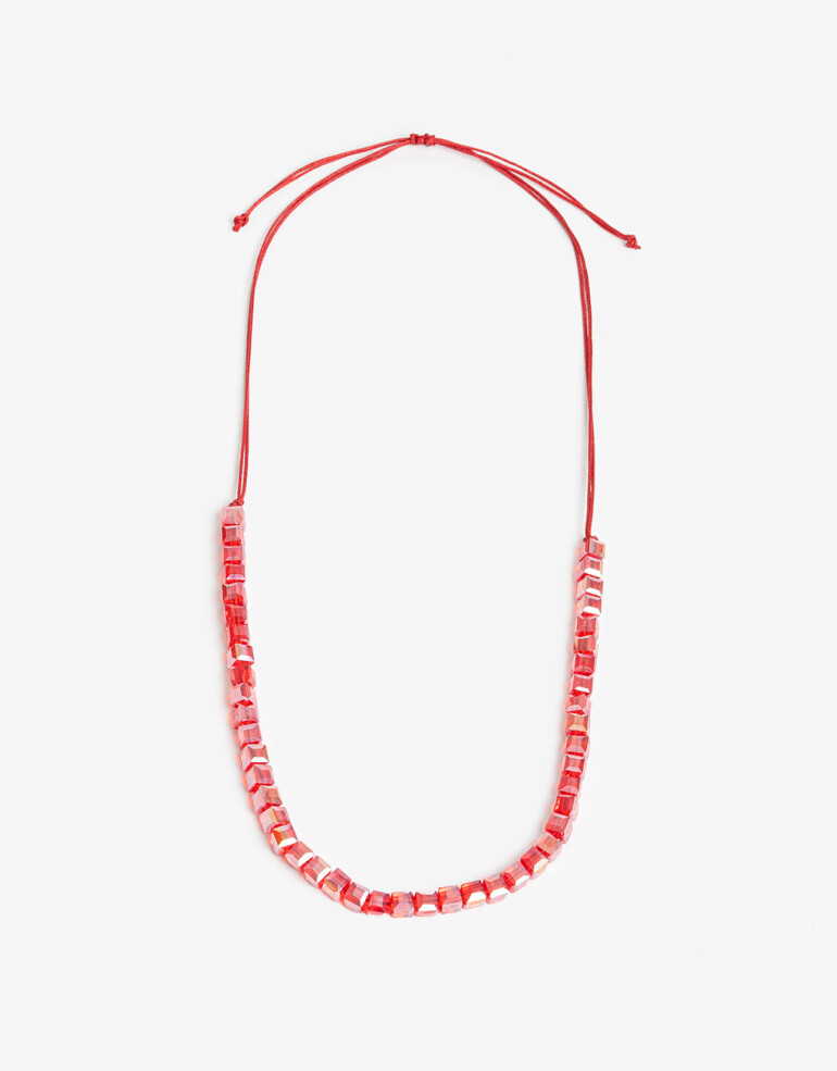 Collares Cortos Color Collar Corto Beads Glass - Rojo Cereza
