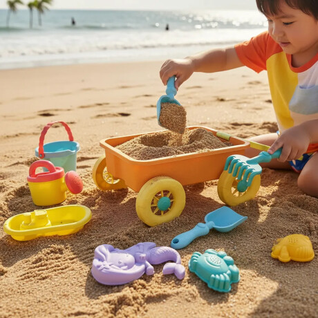 Set Juego De Playa Infantil C/Carretilla Moldes 10 piezas Naranja/amarillo