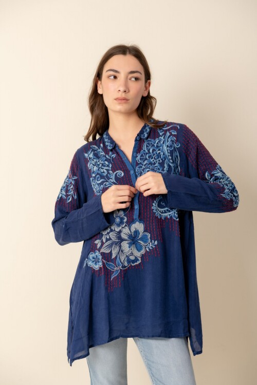 Túnica de seda Johnny Was Blue