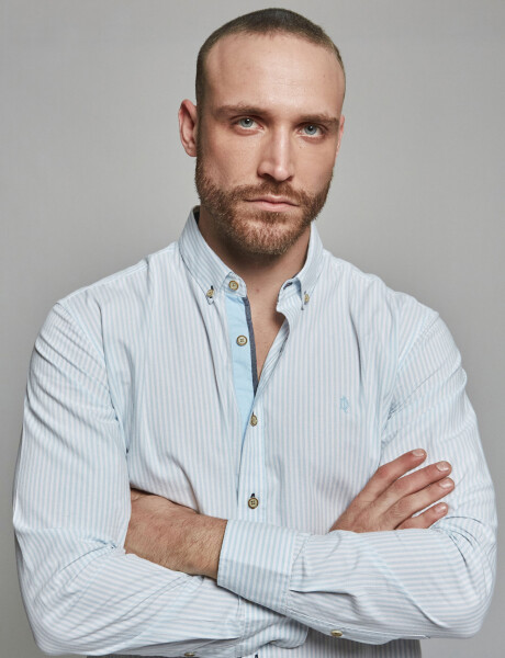 Camisa micro cuadros celeste