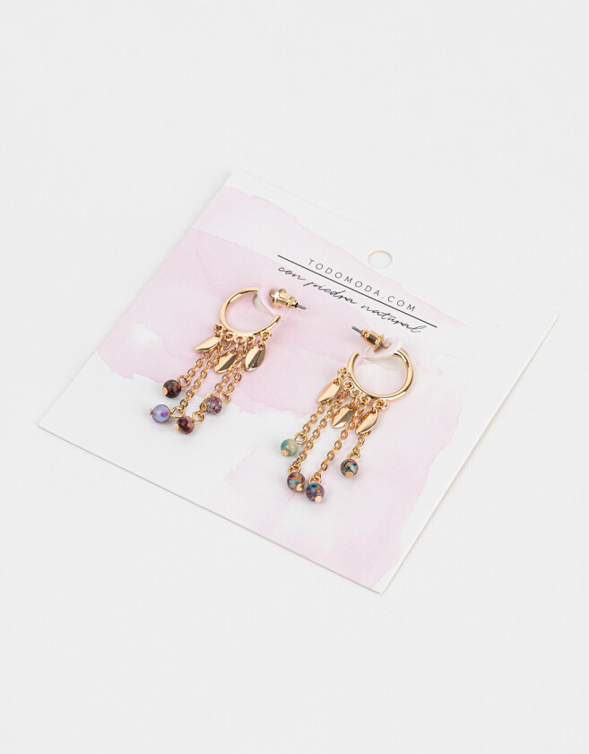 Aros Argollas Con Piedra Natural Aros Colgantes Largos Con Piedras - Dorado