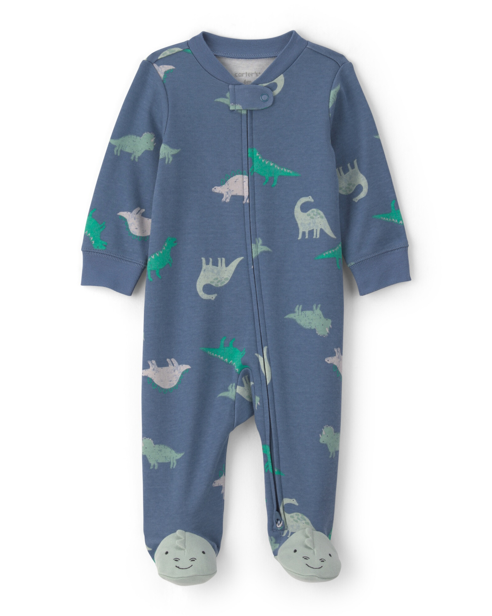 Pijama una pieza de algodón, con pie, azul marino, diseño dinos Sin color