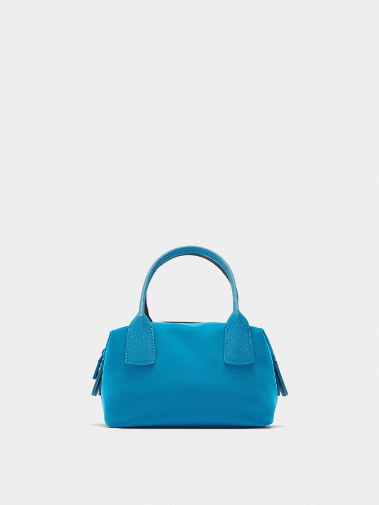 Bolso Tote Textura Suave Con Bandolera azul