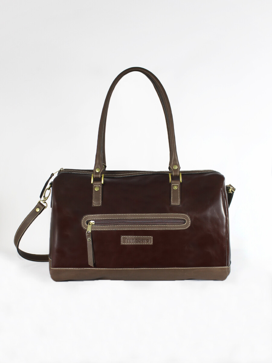 Medium Leather Travel Bag - Dark Brown 