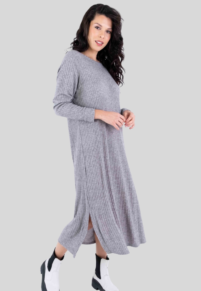 VESTIDO CON TAJOS - GRIS MELANGE 