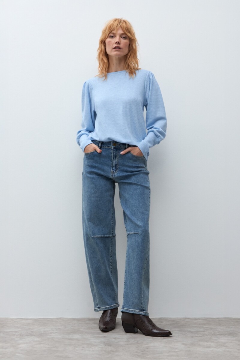 Remera mangas ballon celeste melange