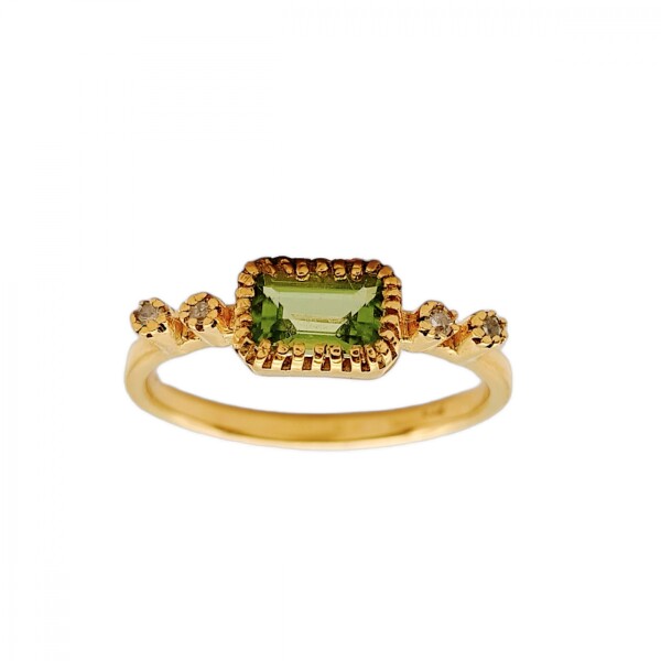 Anillo Halo-Plata rodinada con micra oro 18k-Piedra Peridoto y Brillantes-AN2007 conpiedra