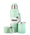 Kit Termo 1Lt Con Base De Silicona + Mate De Acero Tradicional Verde Agua