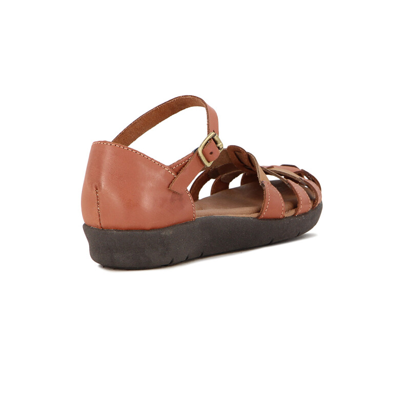 Country Sandalia C/talon Cuero Y Capellada Tiras Cuero Telha-caramelo