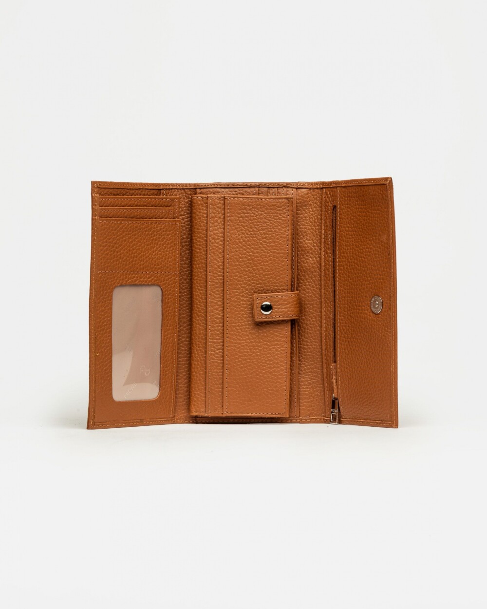 Billetera Cloe en cuero graneado Marron
