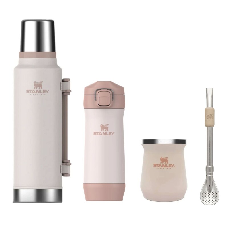 Set Stanley termo de 1.4 lt + mate + bombilla + Yerbera Rosa
