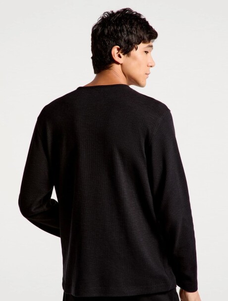 CAMISETA TÉRMICA DE ALGODÓN MODELO HENLEY NEGRO